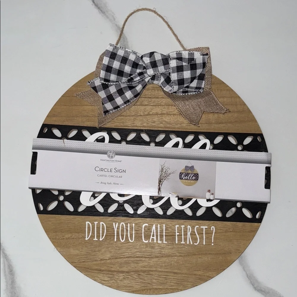 Huntington Home Tan and Black Circle Sign with Checkered Bow